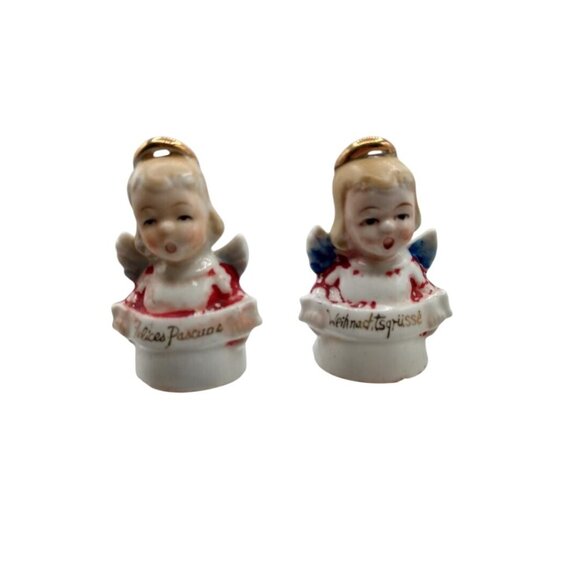 Vintage Ardalt Christmas Angel Figurines Set Of 2 Porcelain In Spanish & German - Picture 8 of 9